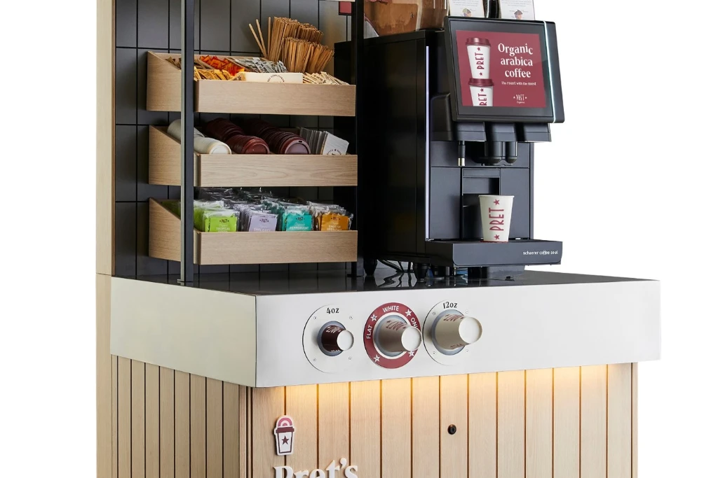 pret-small-unit Pret express coffee machine on branded furniture